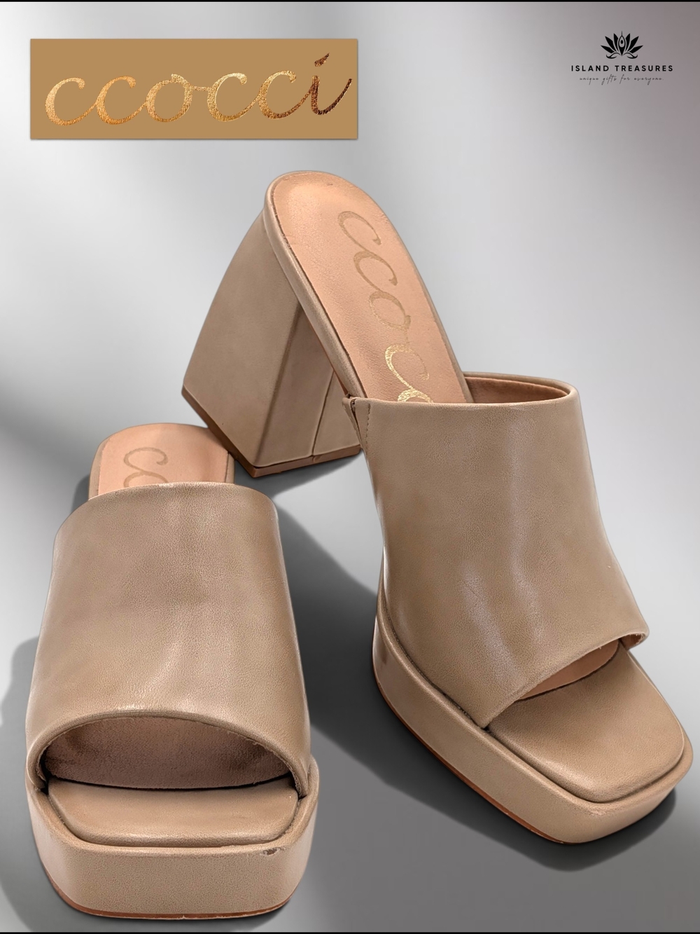 CCOCCI Sz 8.5 Doris Natural/Taupe Platform Heeled Sandals Y2K Block Heels